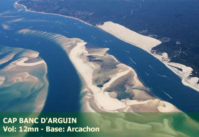 Vol en Hélicoptère - Cap Banc d\'Arguin: pointe sud Dune Pyla, direction Cap Ferret par Banc d’Arguin - <b><font color=red>vol de 12mn</font> - tarif par personne</b> - base arcachon (33A) - réf:HTAQ_BJS