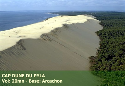 Vol en Hélicoptère - Cap Dune du Pyla: Dune du Pyla, Banc d’Arguin, Cap d’Arcachon via le Cap Ferret - <b><font color=red>vol de 20mn</font> - tarif par personne</b> - base arcachon (33A) - réf:HTAQ_PJS