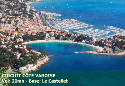 Vol en Hélicoptère - Côte Varoise: Baies Lecques, Bandol & Sanary, Calanque Port Alon, Ile Bendor, le Castellet - <b><font color=red>vol 20mn</font> - tarif par personne</b> - base du castellet (83) - réf:HTPA_VGH